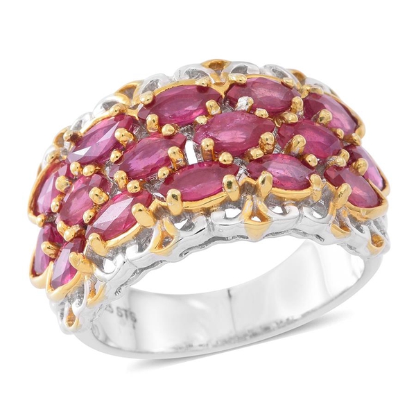 6.50 Ct African Ruby Cluster Ring in Rhodium and Gold Plated Silver 7.50 Grams