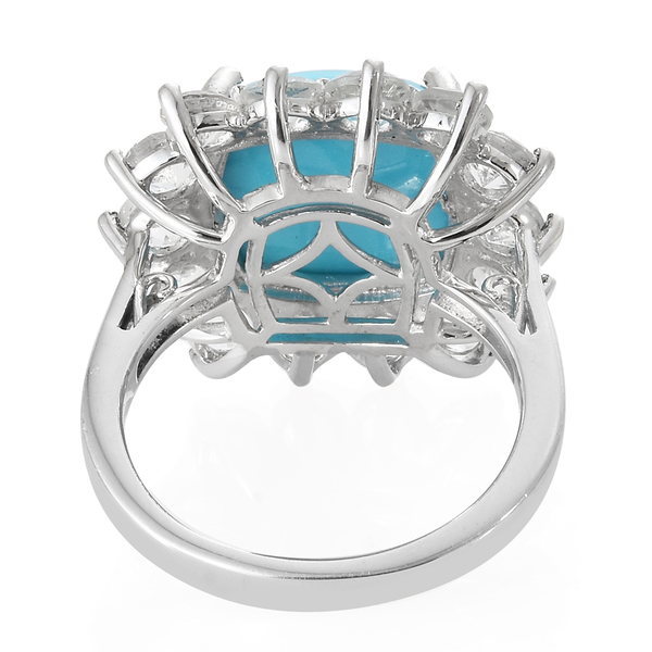 Arizona Sleeping Beauty Turquoise (Cush), White Topaz Cluster Ring in Platinum Overlay Sterling Silver 7.500 Ct
