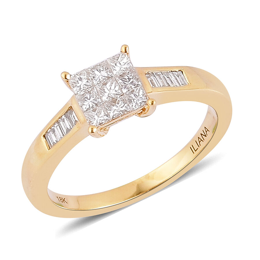 ILIANA 18K Yellow Gold 0.50 Carat Diamond Princess Ring Invisible Setting IGI Certified SI G-H.