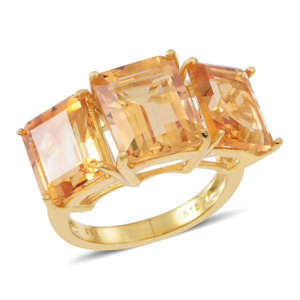 Rare AAA Uruguay Citrine (Oct 4.00 Ct) 3 Stone Ring in 14K Gold Overlay Sterling Silver 10.000 Ct.