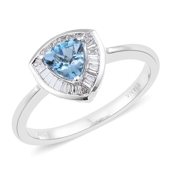 ILIANA AAA Santa Maria Aquamarine and Diamond Ring in 18K White Gold 3.70 Grams SI GH,1 Carat