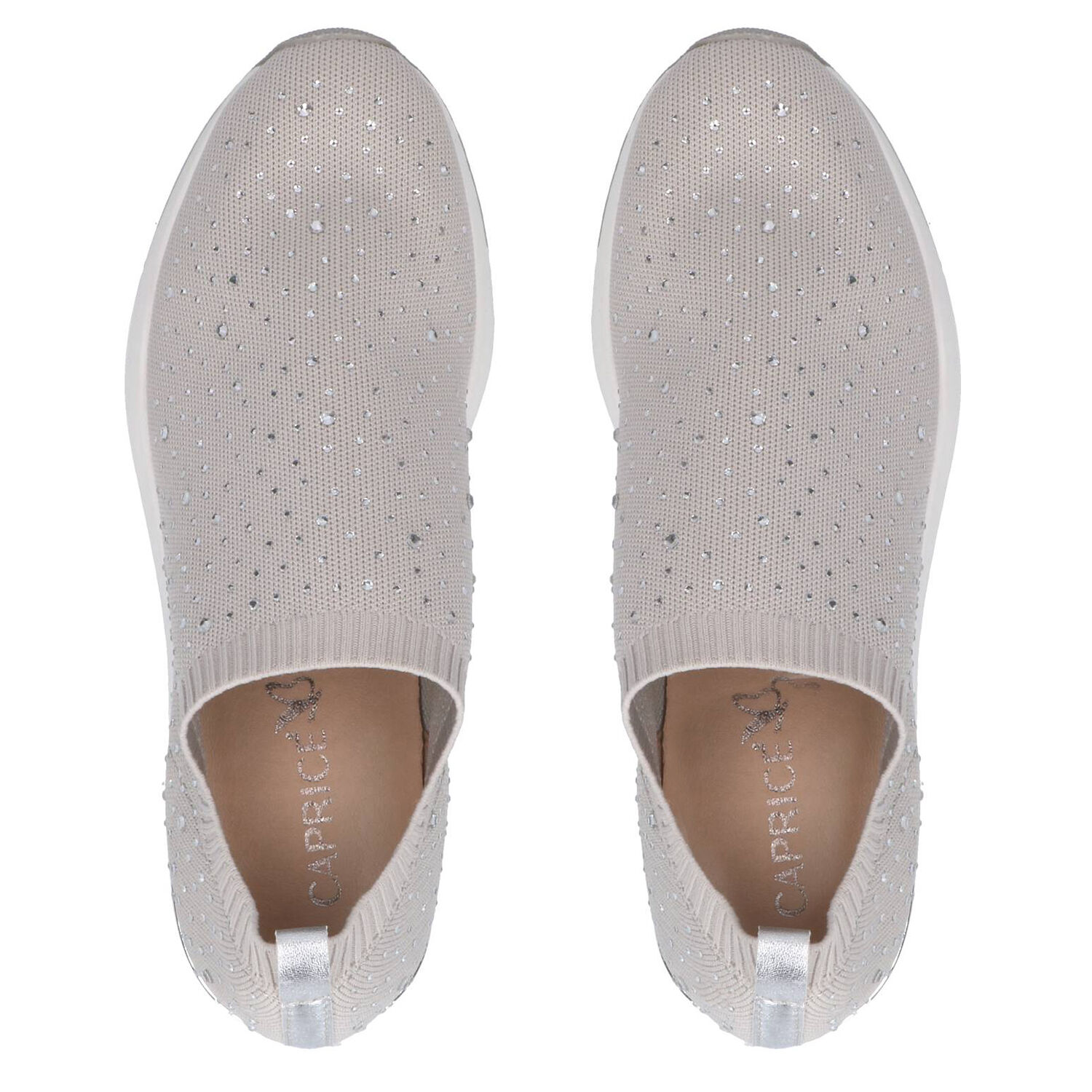 Caprice Leather Knit Embellished Trainers - Beige