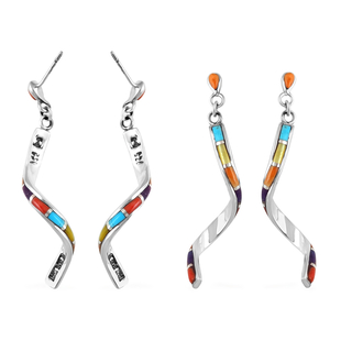 Santa Fe Collection - Multi Colour Spiney Oyster Shell Earrings (with Push Back) in Sterling Silver
