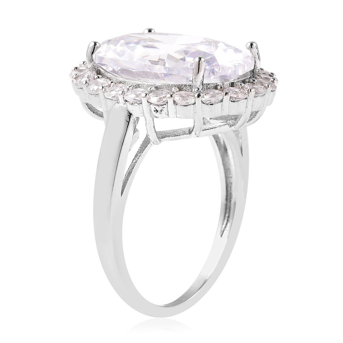 4 Piece Set -  Simulated Diamond Ring, Necklace (Size 20 with 2 inch Ext.), Barcelet (Size 8 with Extra Clasp) and Earrings (with Clasp) in Silver Tone