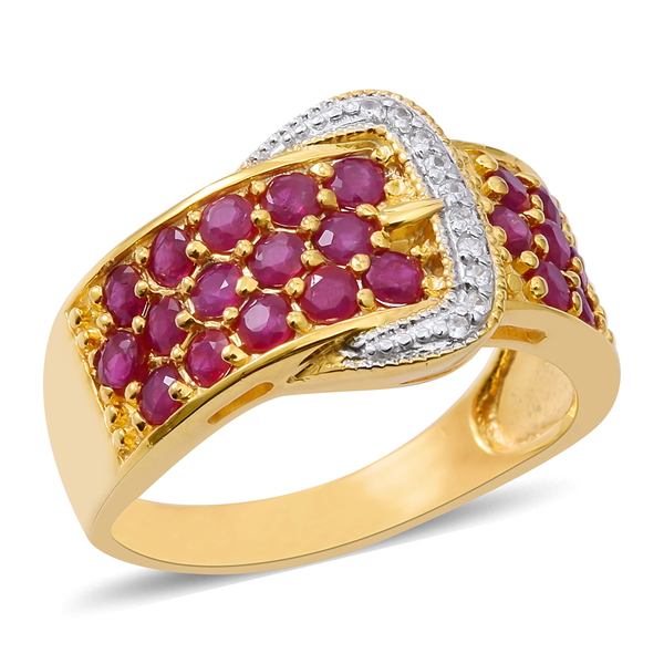 2.25 Ct Ruby and Zircon Buckle Ring in Gold Plated Silver