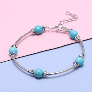 Blue Howlite Bracelet  (Size - 7.5 with 2.5 Extender) in Silver Tone 12.50  Ct.