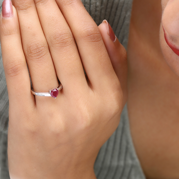 Personalised Heart Ruby Solitaire Ring in Silver