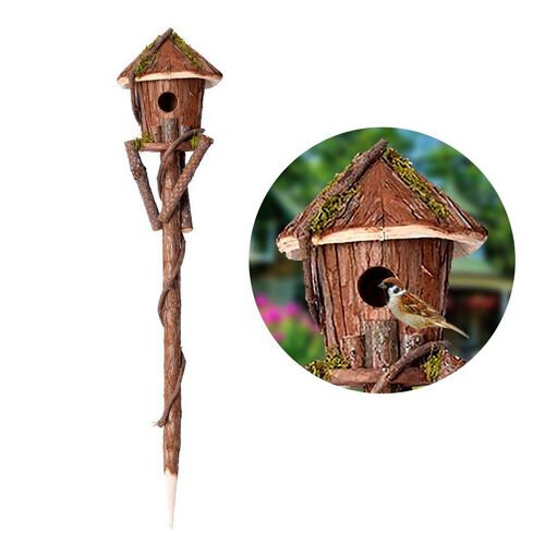 Handmade Wooden Bird House with Stand (Size 80x16x16 Cm) Natural