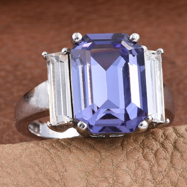 Lustro Stella  - Tanzanite Colour Crystal (Oct), White Crystal Ring in ION Plated Platinum Bond