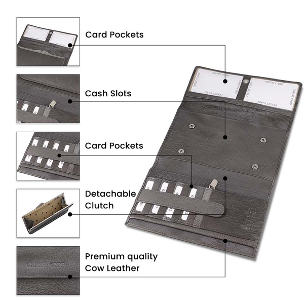 100% Genuine Leather RFID Clutch Wallet (Size 20x13x3 Cm) - Grey