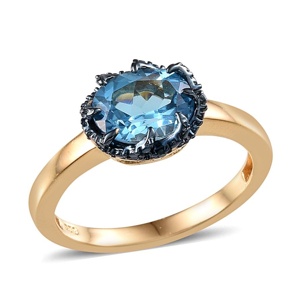 Electric Swiss Blue Topaz (Ovl 2.75 Ct), Diamond Ring in 14K Gold Overlay Sterling Silver 2.770 Ct.