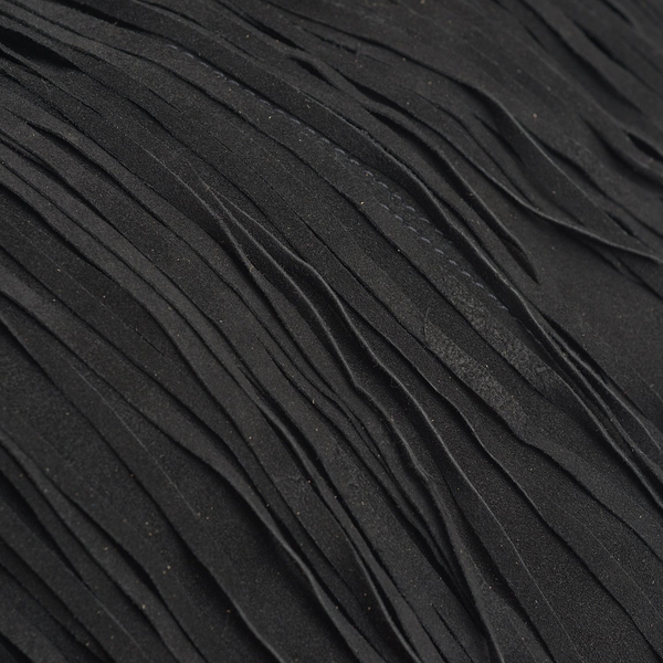 Genuine Leather Black Colour Full Fringe Tote Bag (Size 35x12x38 Cm)