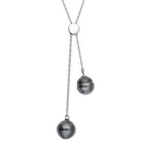 Italian Made Close Out - Tahitian Pearl Necklace (Size - 24) Adjustable in Platinum Overlay Sterling