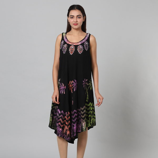 100% Viscose Tree Pattern Tie Dye Palm Women Dress (One Size 8-20) - Black