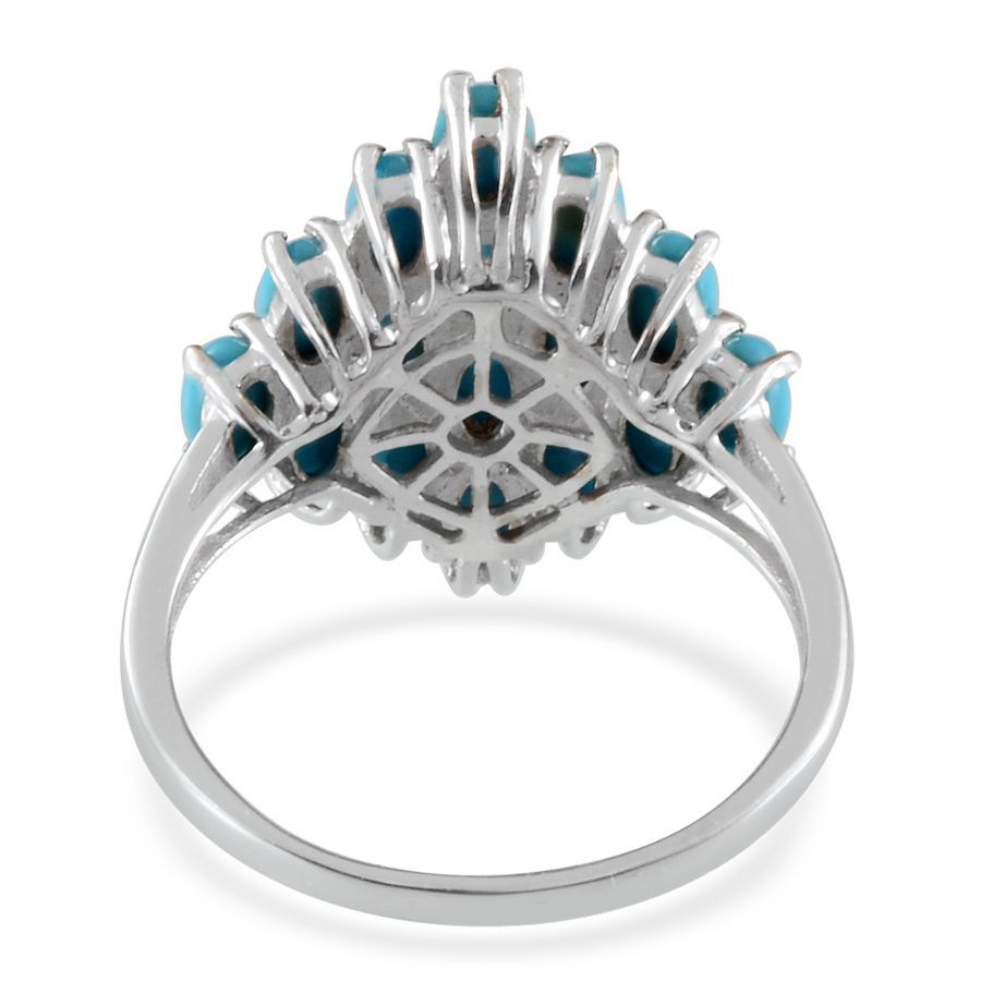 Arizona Sleeping Beauty Turquoise (Ovl) Cluster Ring in Platinum Overlay Sterling Silver 3.500 Ct.