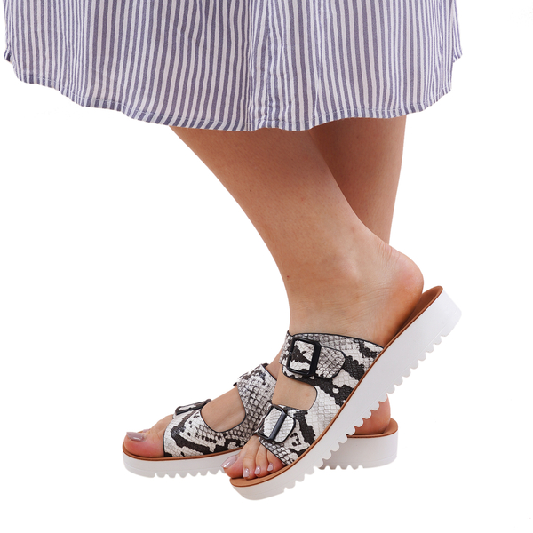 LA MAREY Snake Skin Pattern Two Strap Slip on Sandal (Size 3) - White