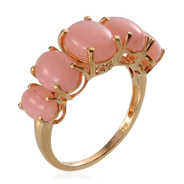 Peruvian Pink Opal (Ovl 1.15 Ct) 5 Stone Ring in Yellow Gold Overlay Sterling Silver 4.400 Ct