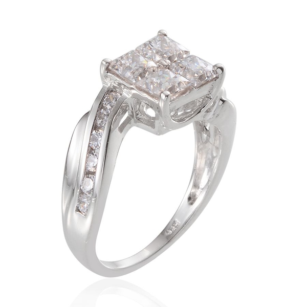 Lustro Stella - Platinum Overlay Sterling Silver (Sqr) Ring Made with Finest CZ 1.920 Ct.