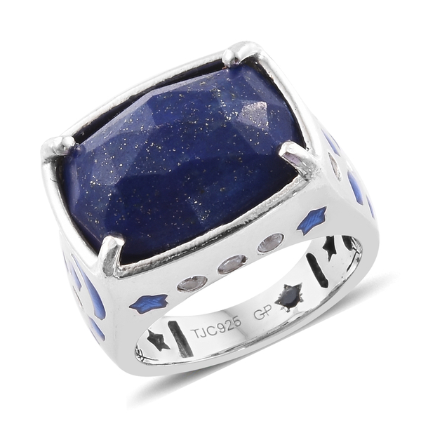 GP 10 Ct Lapis Lazuli and Multi Gemstone Ring in Platinum Plated Silver