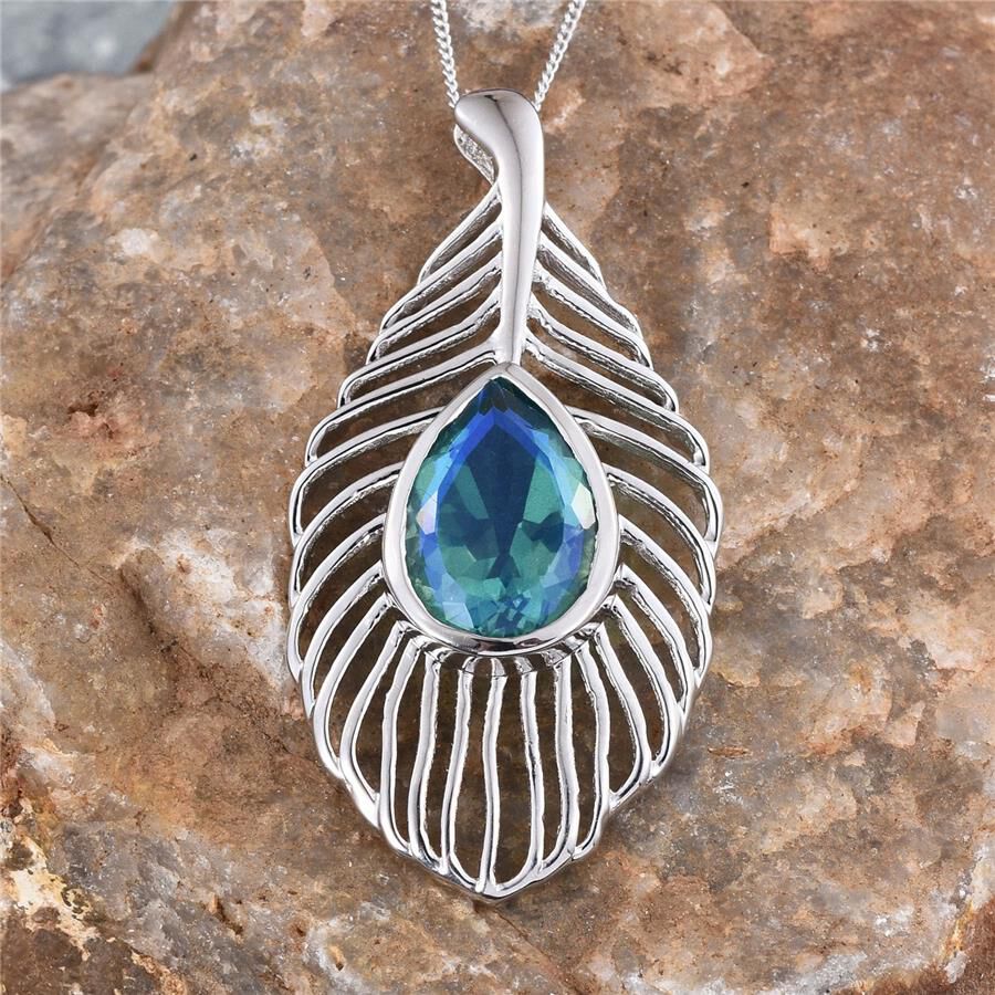 Peacock Quartz (Pear) Pendant With Chain in Platinum Overlay Sterling Silver 5.500 Ct.