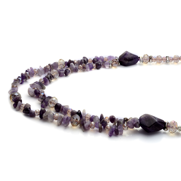 Amethyst, Champagne Glass and White Austrian Crystal Necklace (Size 30) in Silver Tone