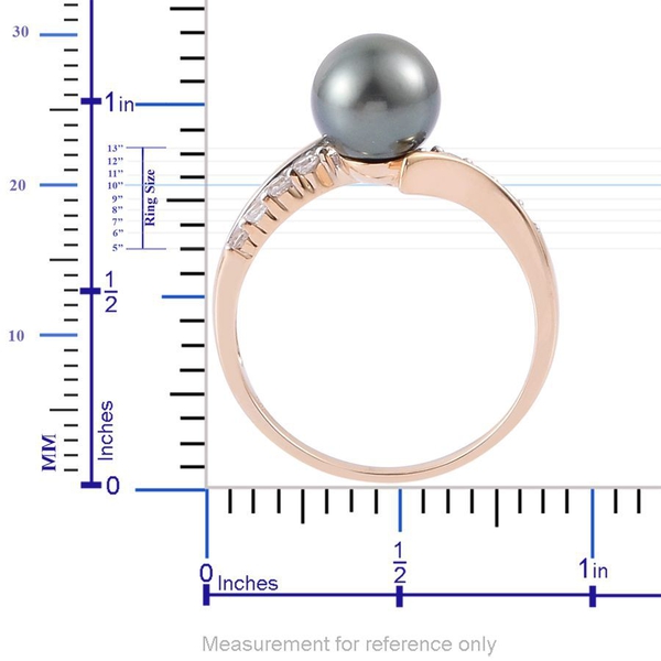 14K Y Gold Tahitian Pearl (Rnd 4.75 Ct), White Zircon Ring 5.000 Ct.