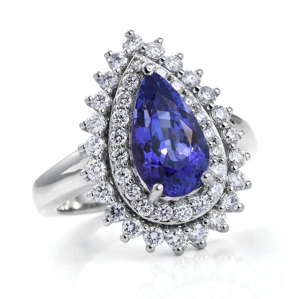 RHAPSODY 950 Platinum AAAA Tanzanite Pear 2.55 Carat, Diamond (VS E-F) Engagement Ring 3.50 Ct.