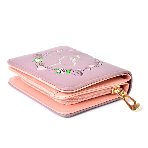 Dancing Ballerina Embroidered Purple Colour Ladies Wallet with Multiple Card Slots (Size 13X9X3 Cm)