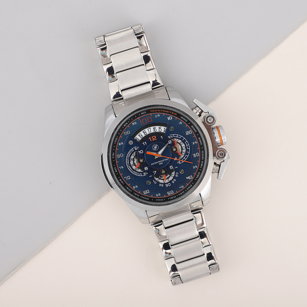 GENOA Dark Blue Multilayer Dial 3 ATM Water Resistant Watch in Silver Colour Chain Strap