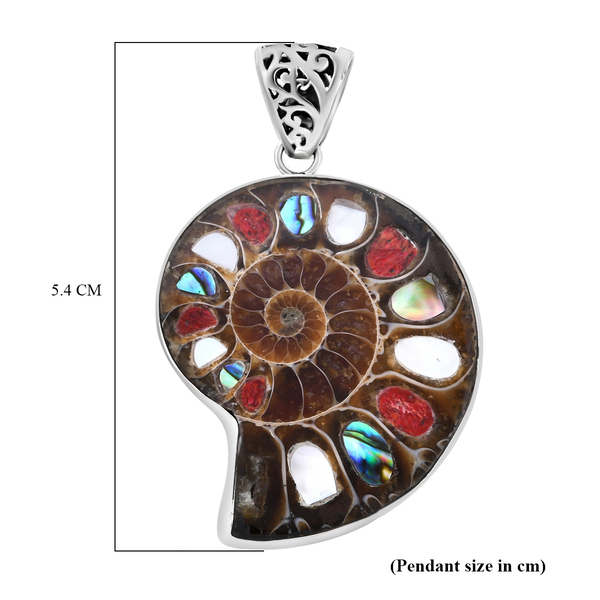 Royal Bali Collection - Ammonite, Abalone Shell, Mother of Pearl and Sponge Coral Pendant in Sterling Silver