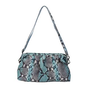 SENCILLEZ Genuine Leather Snake Skin Pattern Clutch Bag with Detachable Shoulder Strap and Zipper Closure - Teal and Khaki