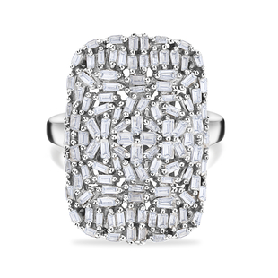 Firecracker Diamond Cluster Ring in Platinum Overlay Sterling Silver 1.00 Ct.