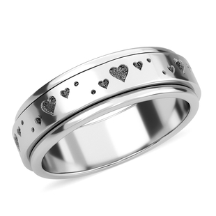 Platinum Overlay Sterling Silver Stackable Heart Spinner Ring