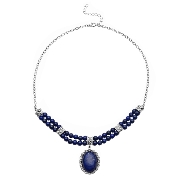 Lapis Lazuli Necklace (Size - 18 With 2 Inch Extender) in Silver Tone 127.50 Ct.