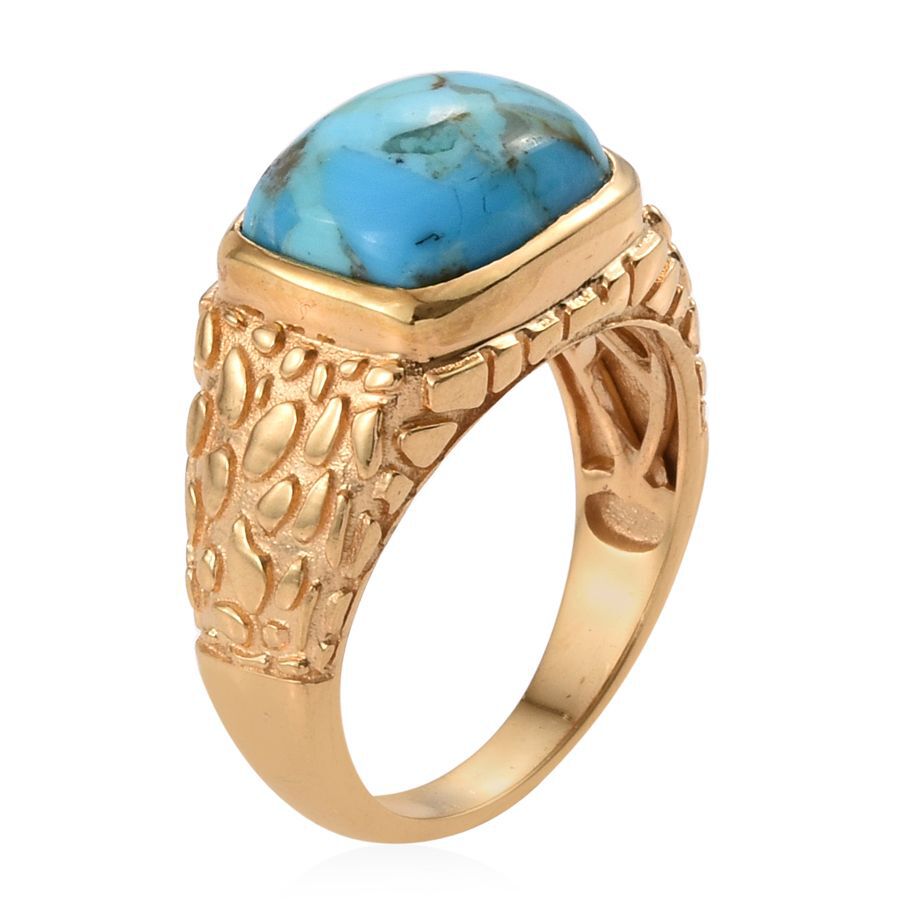 Arizona Matrix Turquoise (Cush) Solitaire Ring in 14K Gold Overlay Sterling Silver 4.500 Ct. Silver wt 5.80 Gms.