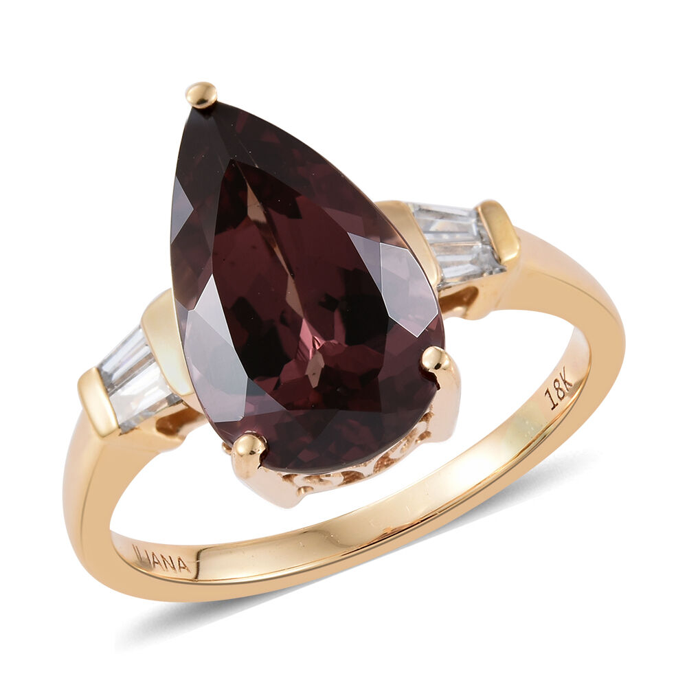 ILIANA 18K Y Gold Rare AAA Change Colour Garnet (Pear 4.75 Ct), Diamond (SI-G-H) Ring 5.000 Ct.