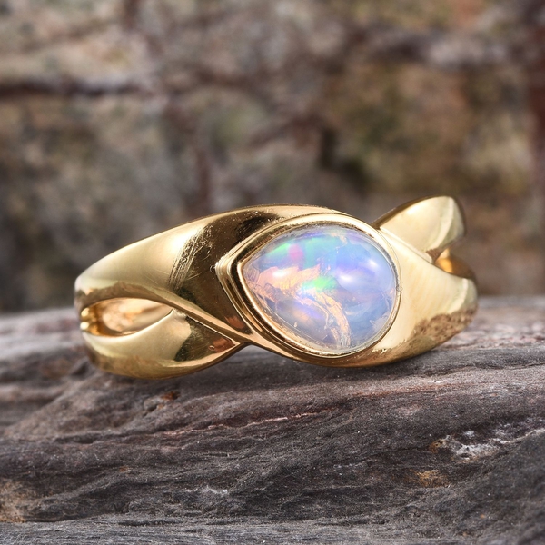 AA Ethiopian Welo Opal (Pear) Solitaire Ring in 14K Gold Overlay Sterling Silver 0.750 Ct.