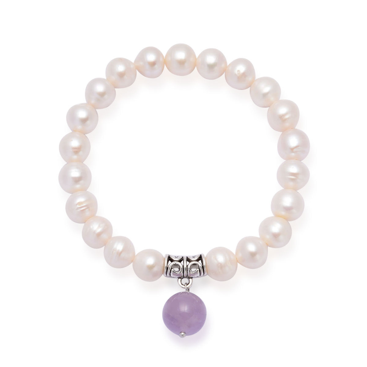 Fresh Water Pearl (9-11mm) and Purple Jade Stretchable Bracelet 60.000 Ct.