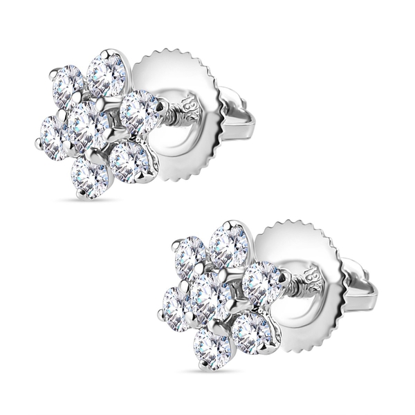 ILIANA 18K White Gold IGI Certified Diamond (SI/G-H) Floral Stud Earrings (with Screw Back) 0.52 Ct.