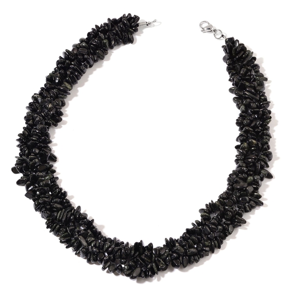 Australian Black Tourmaline Necklace (Size 18) and Stretchable Bracelet (Size 7.50) in Rhodium Plated Sterling Silver 902.050 Ct.