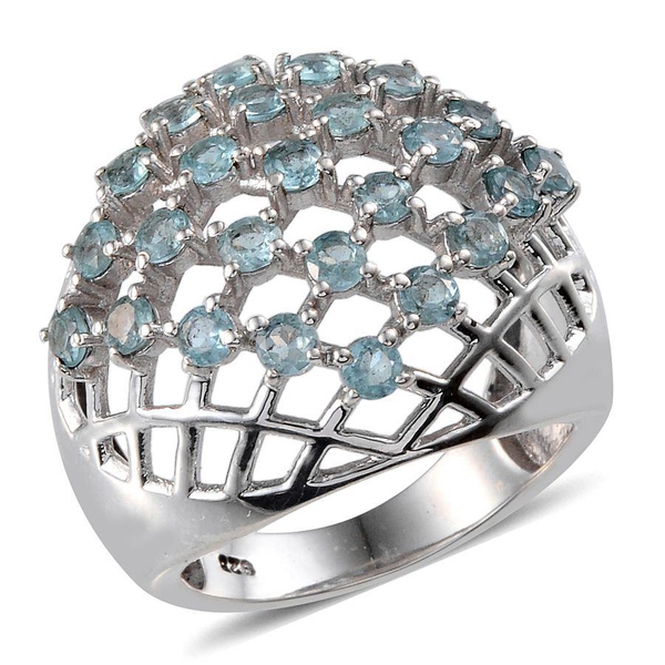 AA Paraibe Apatite (Rnd) Net Design Ring in Platinum Overlay Sterling Silver 2.250 Ct. Silver wt 8.2