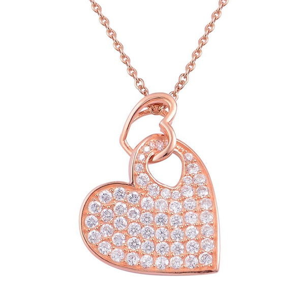 ELANZA AAA Simulated White Diamond (Rnd) Interlocking Heart Pendant With Rope Chain in Rose Gold Ove