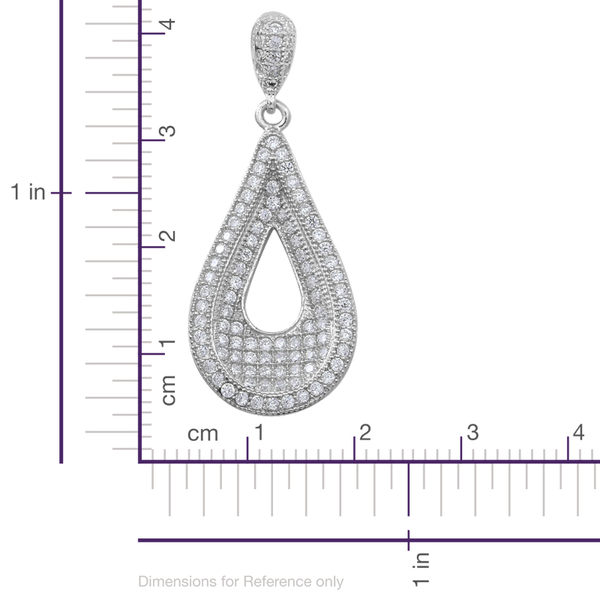 ELANZA AAA Simulated Diamond (Rnd) Teardrop Pendant in Rhodium Plated Sterling Silver