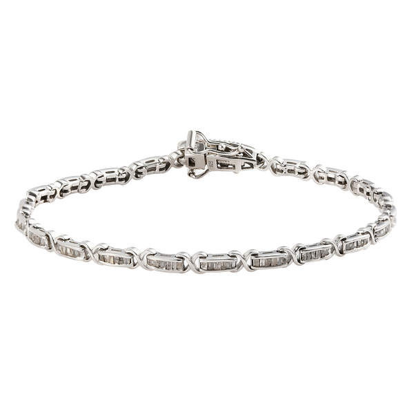 Diamond (G-H) Bracelet (Size - 7.5) in Platinum Overlay Sterling Silver 1.00 Ct.