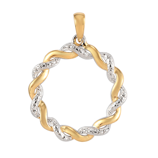 Simulated Diamond Twisted Circle Pendant in Platinum and Yellow Gold Overlay Sterling Silver