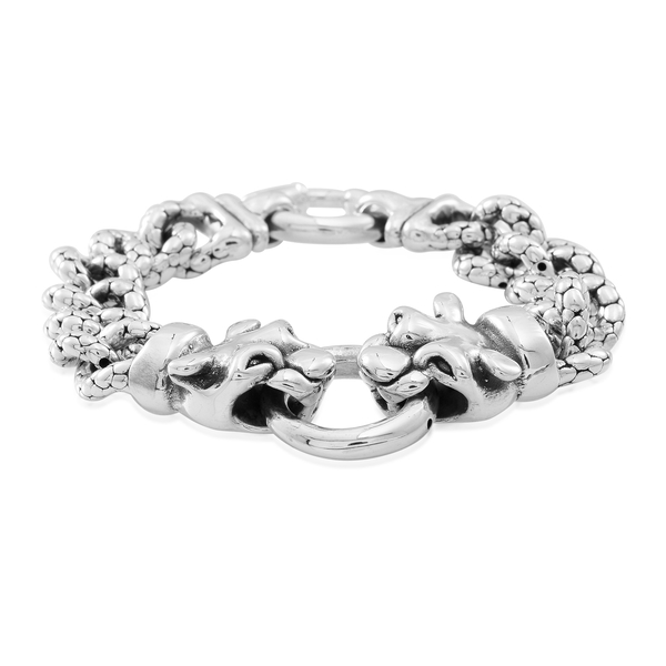 Thai Statement Collection Sterling Silver Dragon Head Curb Bracelet (Size 8), Silver wt 32.30 Gms.