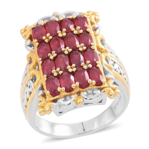 5 Ct African Ruby Cluster Ring in Rhodium and Gold Plated Silver 10.40 Grams