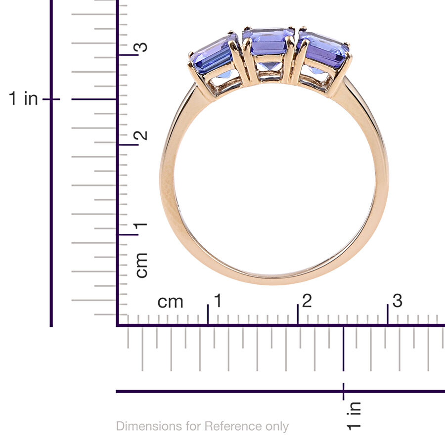 New York Collection 14K Y Gold Asscher Cut AAA Tanzanite Trilogy Ring 2.250 Ct.