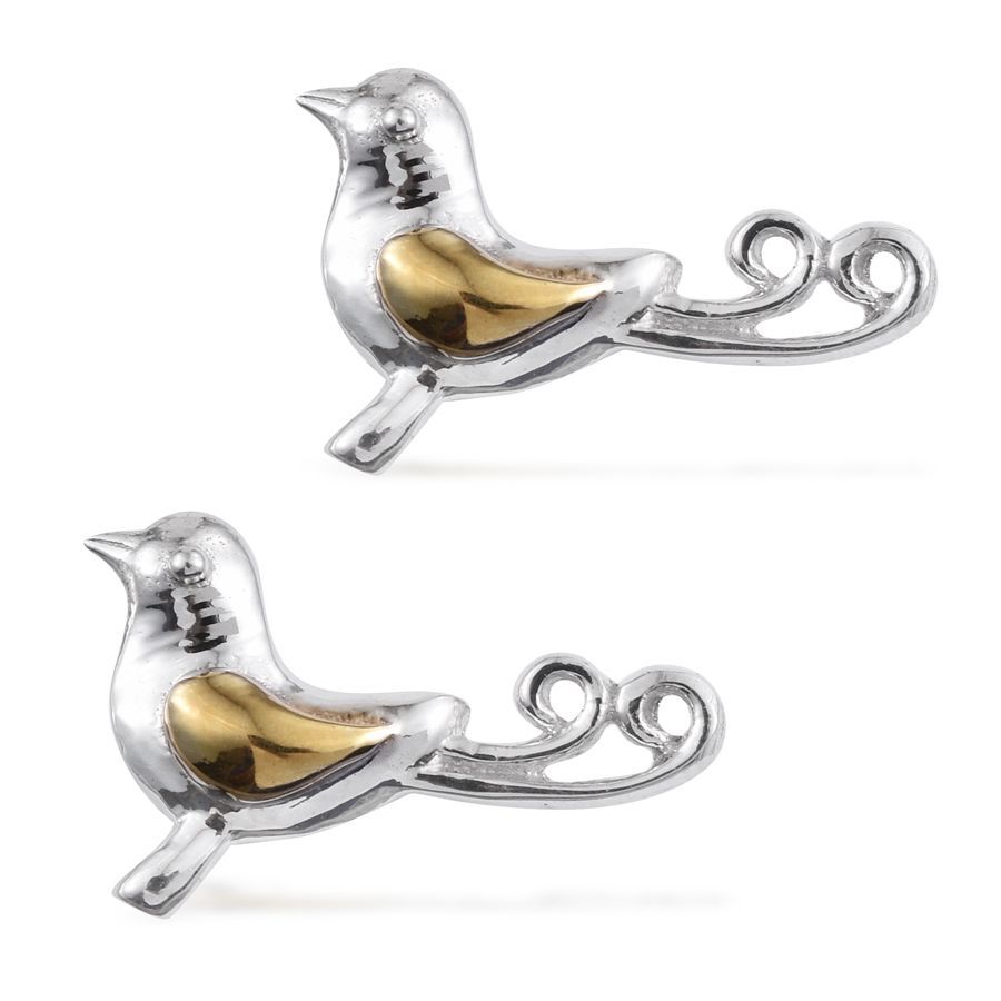 Bird of Paradise 2 Tone Silver Stud Earrings in Platinum and Gold ...