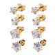 Set of 4 - Lustro Stella 14K Gold Overlay Sterling Silver Earrings (with Push Back) Made with Finest CZ 13.02 Ct